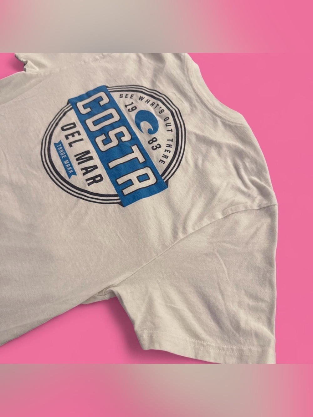 Costa White Tee with Blue Logo Crest